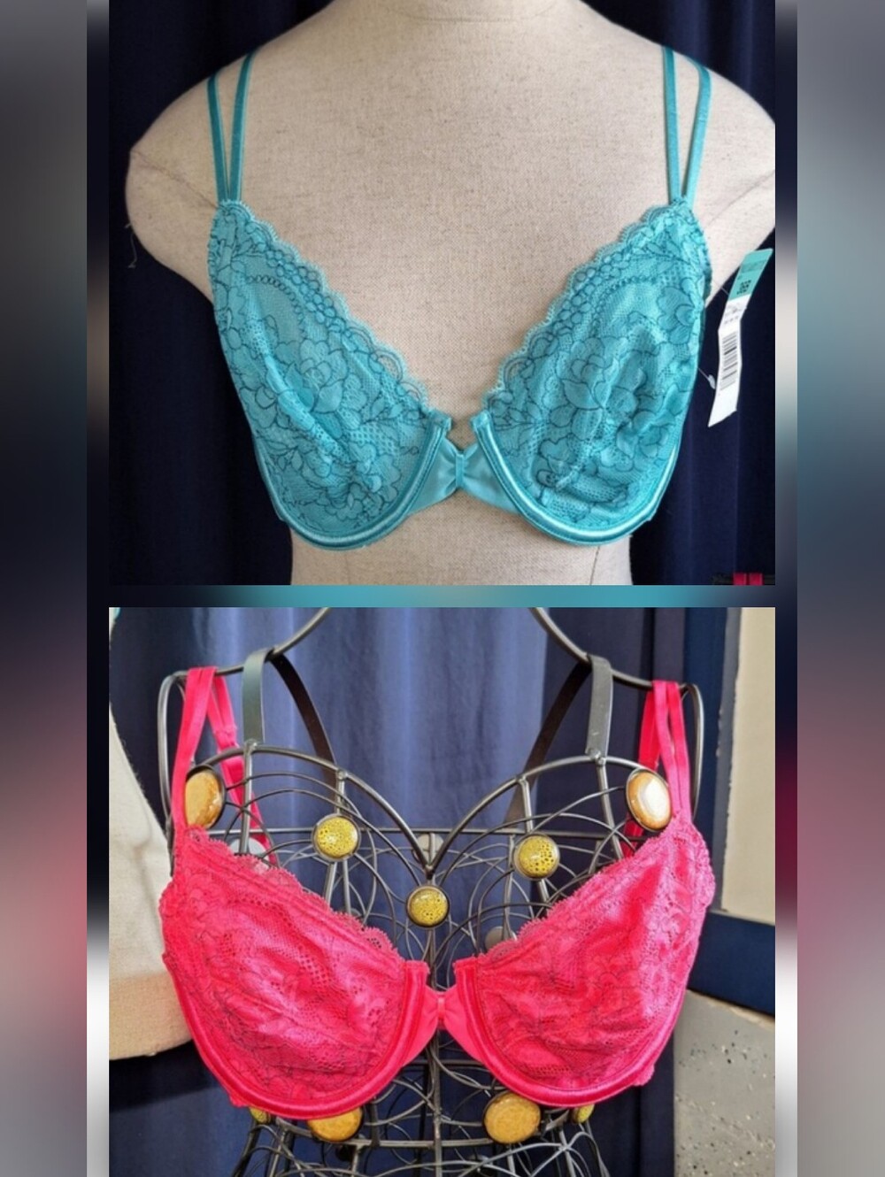 Vassarette 1990s Floral Underwire Lace Bra Duo 36B, Style#75117, NWT/NWOT